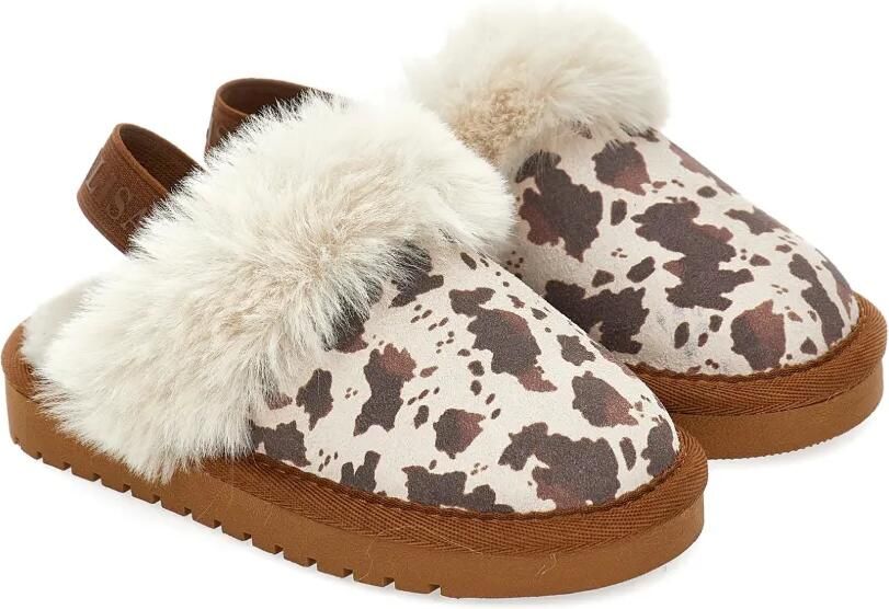 Monnalisa Slippers met koeien-print en imitatiebont Bruin