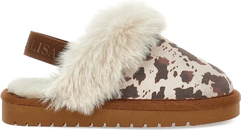 Monnalisa Slippers met koeien-print en imitatiebont Bruin