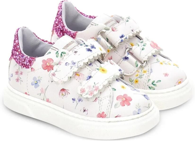 Monnalisa Sneakers met bloe print en glitterdetail Beige