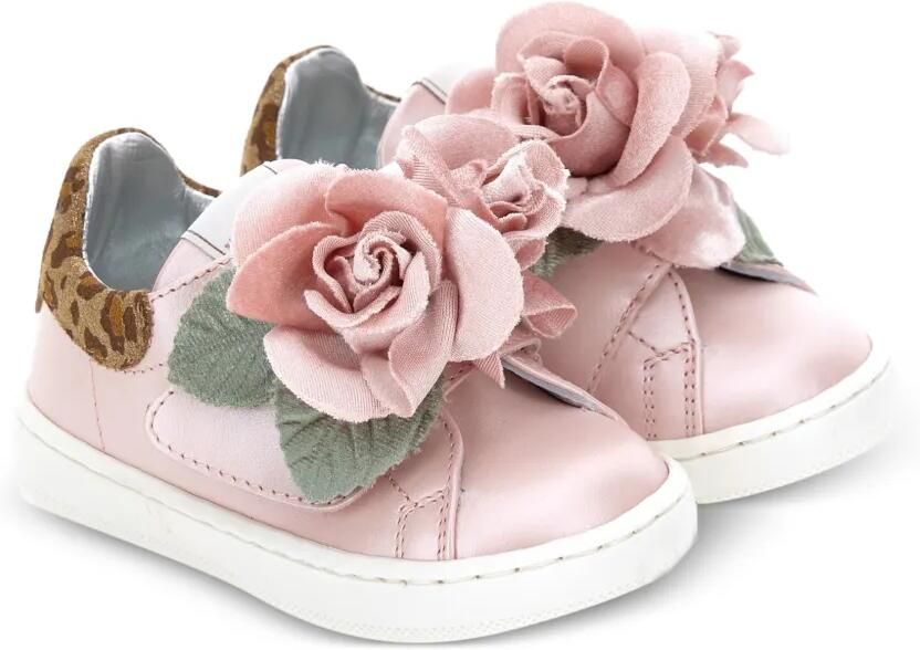 Monnalisa Sneakers met luipaardprint en bloemapplicatie Roze
