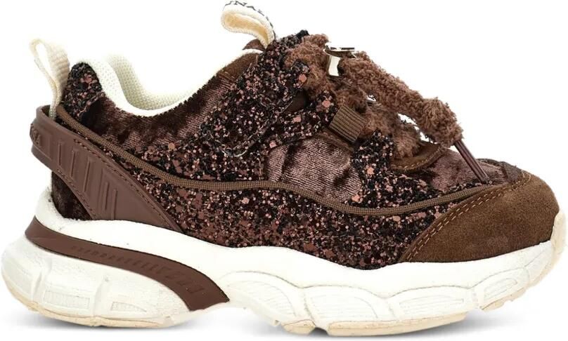 Monnalisa Sneakers verfraaid met glitters en hart hanger Bruin