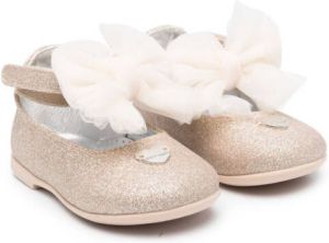 Monnalisa oversized-bow glitter ballerina shoes Goud