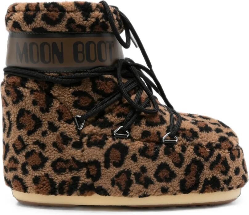 Moon Boot Icon fleece laarzen met luipaardprint Bruin