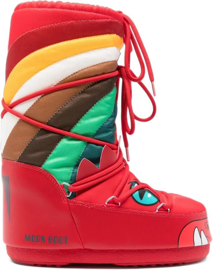 Moon Boot Kids Gewatteerde laarzen met monster-print Rood
