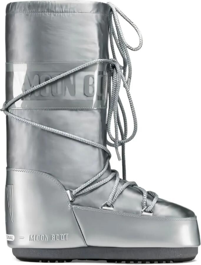 Moon Boot Kids Icon Low Glance zilveren satijnen laarzen