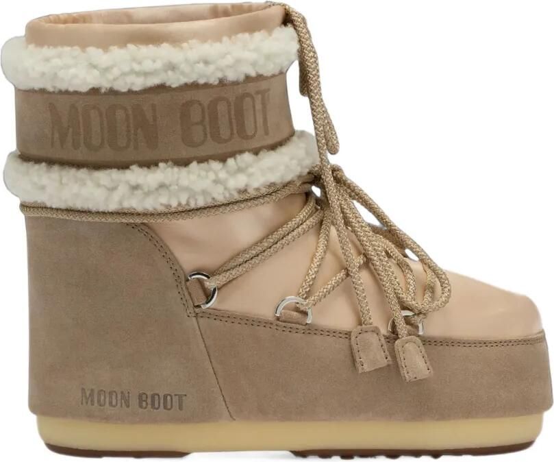 Moon Boot shearling-trim lace-up boots Beige