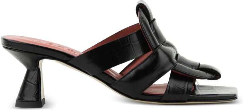 Morobé Leren sandalen met hak en krokodillenreliëf Zwart