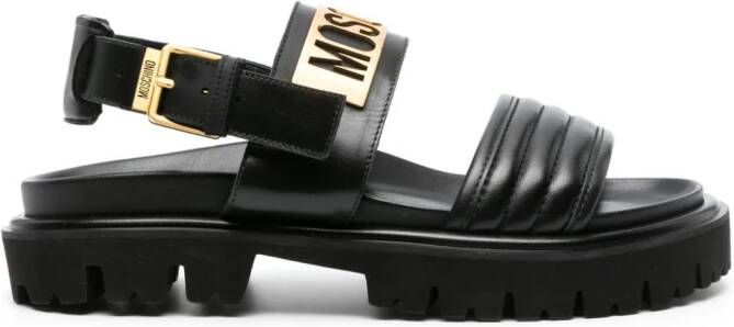 Moschino Chunky leren sandalen met logoplakkaat Zwart