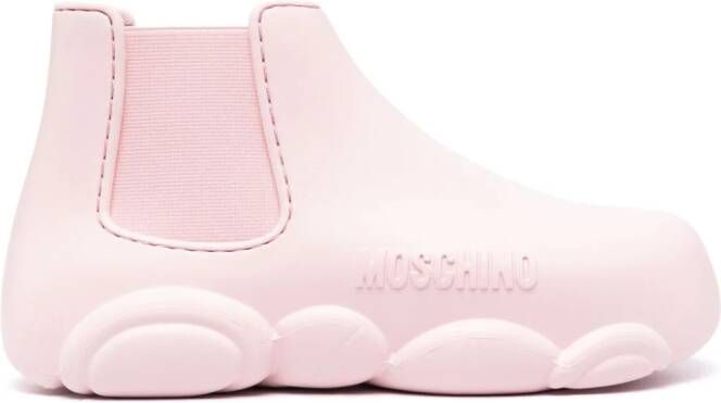 Moschino Enkellaarzen met logo-reliëf Roze