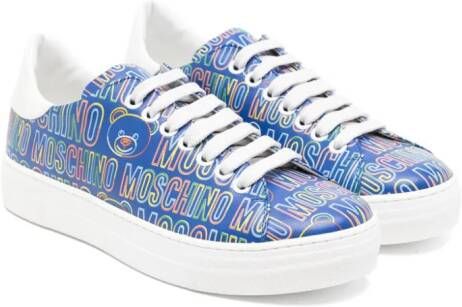 Moschino Kids all-over logo print sneakers Blauw