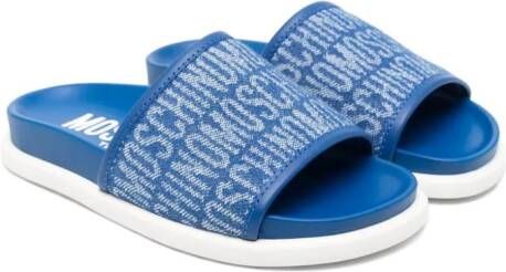 Moschino Kids Badslippers met logo-jacquard Blauw