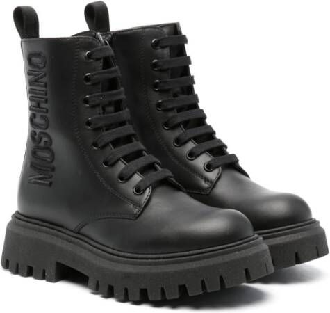 Moschino Kids Combat boots met geborduurd logo Zwart