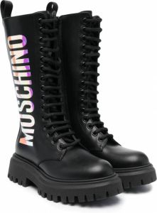 Moschino Kids Combat boots met logo Zwart