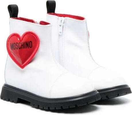 Moschino Kids Enkellaarzen met logopatch Wit