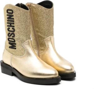 Moschino Kids Laarzen met geborduurd logo Goud