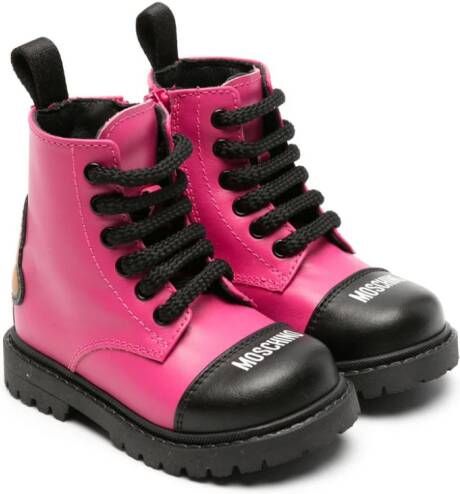 Moschino Kids Leren combat boots Roze