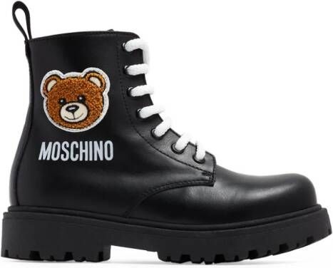 Moschino Kids Leren enkellaarzen Zwart