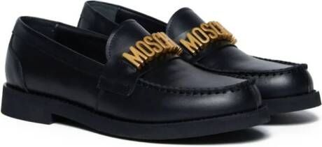 Moschino Kids Leren loafers met logo-applicatie Zwart