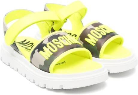 Moschino Kids Leren sandalen met geborduurd logo Geel
