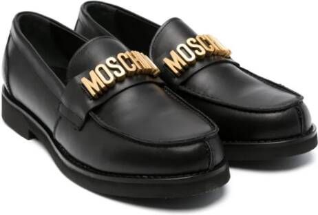 Moschino Kids Leren slippers Zwart