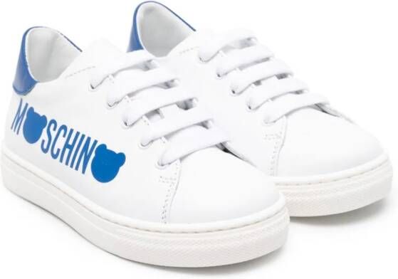 Moschino Kids Leren sneakers met logoprint Wit
