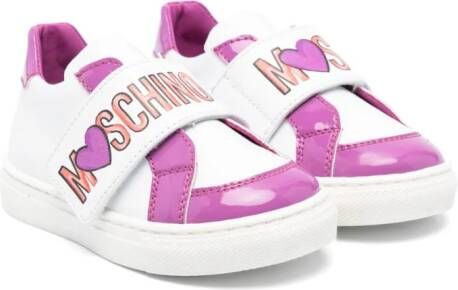 Moschino Kids Leren sneakers met logoprint Wit