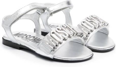 Moschino Kids Sandalen met logo Zilver