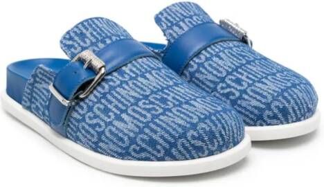 Moschino Kids Slippers met logo-jacquard Blauw