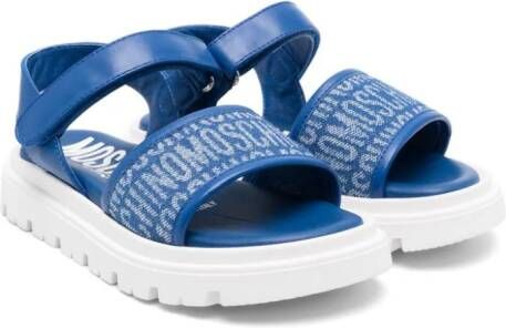 Moschino Kids Sandalen met logo jacquard en klittenband Blauw