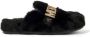 Moschino Kids Slippers van imitatiebont met logo Zwart - Thumbnail 1