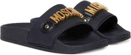 Moschino Kids Slippers met logoplakkaat Zwart