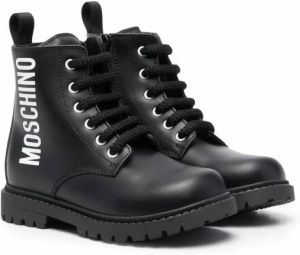 Moschino Kids Combat boots met logoprint Zwart