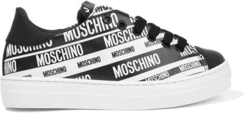 Moschino Kids Leren sneakers met logoprint Zwart