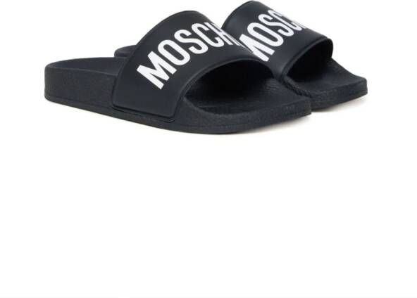 Moschino Kids Slippers met logoprint Zwart