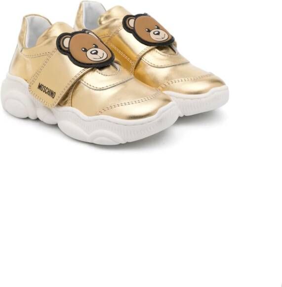 Moschino Kids Metallic sneakers met teddybeerpatch Goud