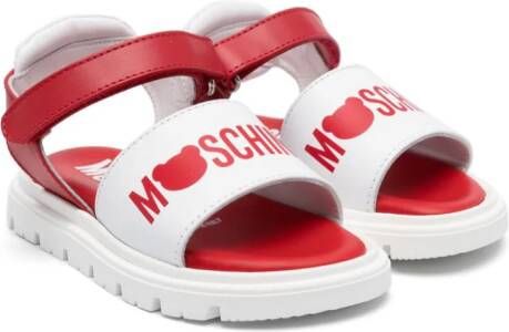 Moschino Kids Sandalen met logoprint Wit