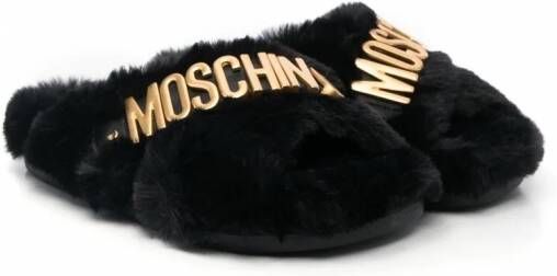 Moschino Kids Sandalen van imitatiebont Zwart