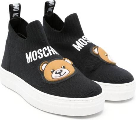 Moschino Kids Slip-on sneakers met logoprint Zwart