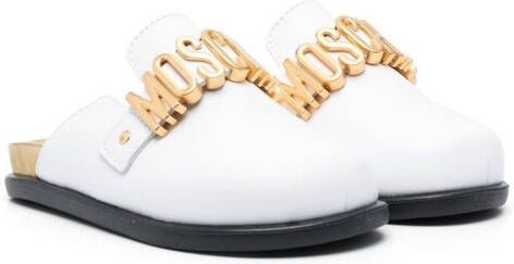 Moschino Kids Slippers met logoplakkaat Wit