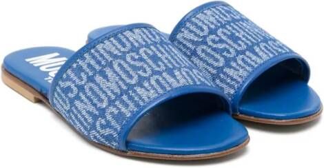 Moschino Kids Slippers van badstof met logo-jacquard Blauw