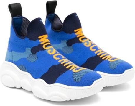 Moschino Kids Sneakers met logo jacquard Blauw