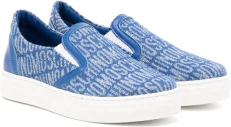 Moschino Kids Sneakers van spijkerstof met logo jacquard Blauw