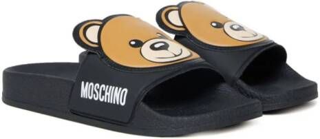 Moschino Kids Slippers met teddybeerprint Zwart
