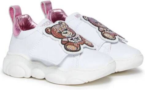 Moschino Kids Teddy leren chunky sneakers Wit