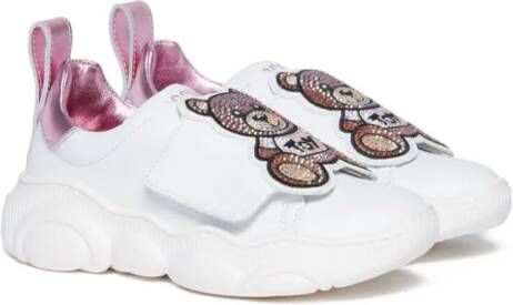 Moschino Kids Teddy leren chunky sneakers Wit