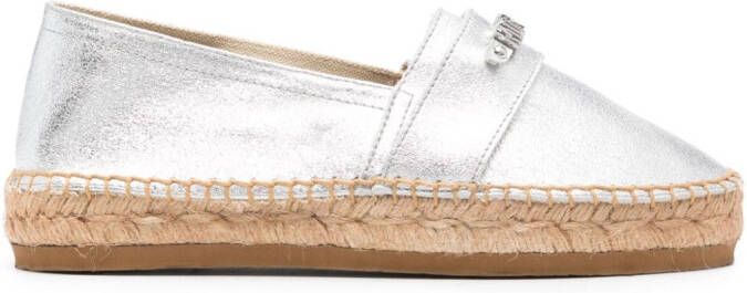 Moschino Leren espadrilles met logo Zilver