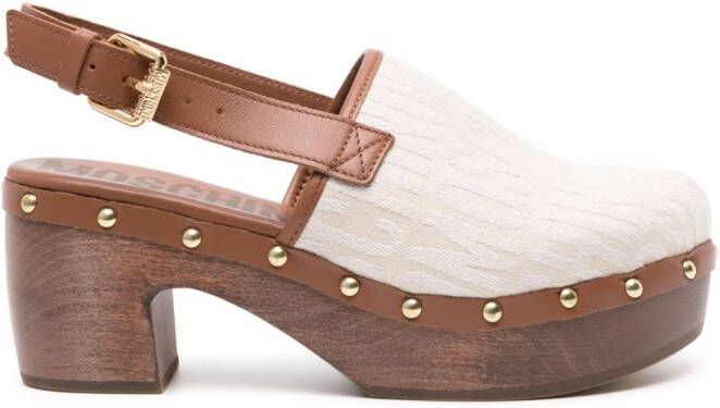Moschino 75 mm leren klompen met logoprint Beige