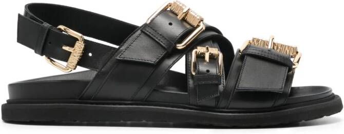 Moschino Leren sandalen met logoplakkaat Zwart