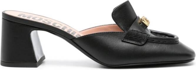 Moschino Leren loafer muiltjes met logo Zwart