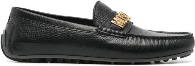 Moschino Leren loafers met logo Zwart